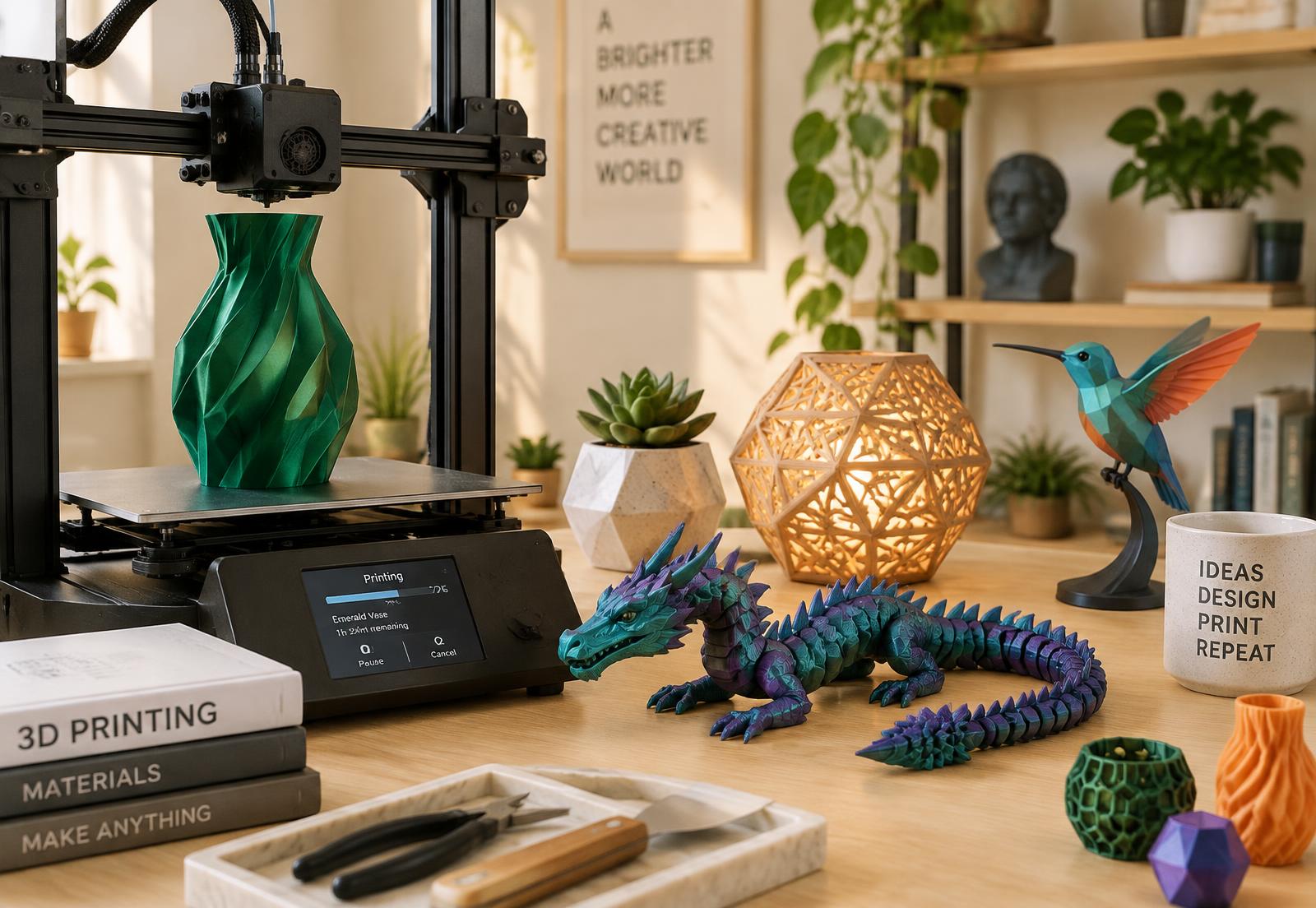 Impressora 3D produzindo uma peça no ateliê